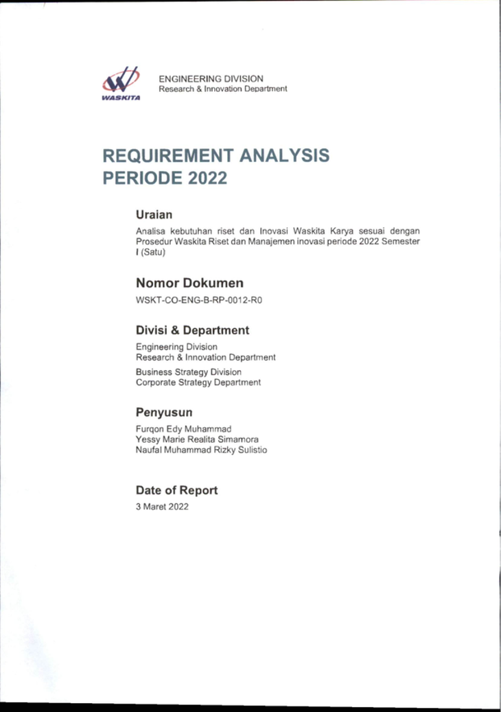 Waskita Research & Innovation Requirement Analysis & Strategic TOWS Matrix